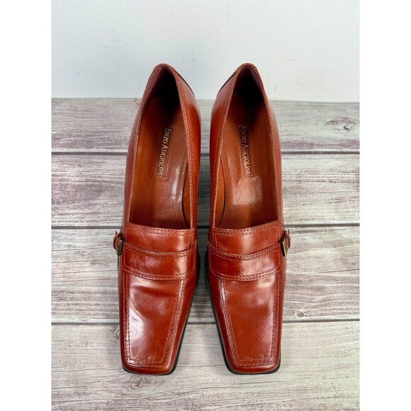 Vintage 90s Enzo Angiolini Women Brown Leather Square Toe Heel Pumps Y2K 9.5M - Picture 2 of 16